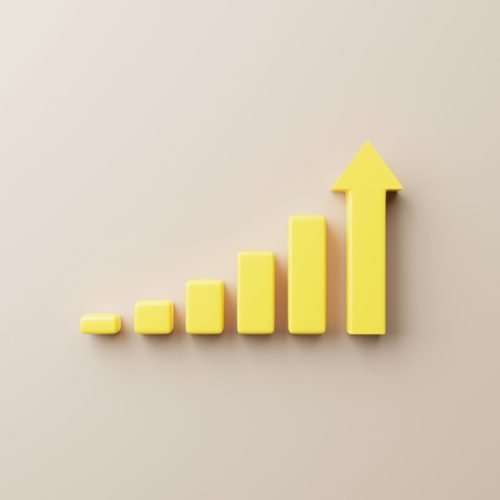 Growthing yellow graph bar with arrow sign on background. Business development to success and growing growth concept. 3d rendering illustration Growthing yellow graph bar with arrow sign on background. Business development to success and growing growth concept. 3d rendering illustration