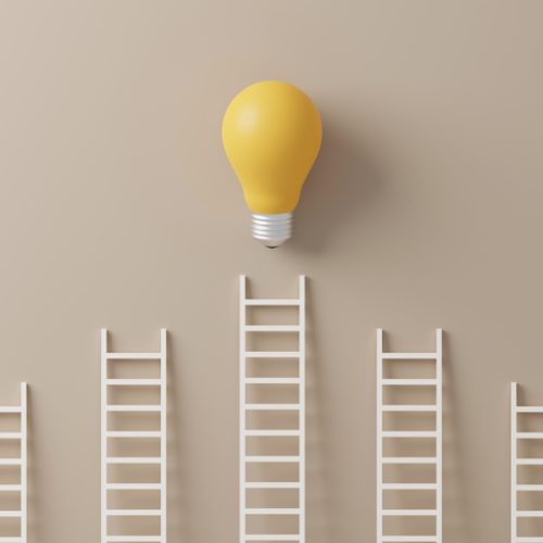 Light bulb yellow outstanding among lightbulb group. Concept of creative idea and innovation, Unique, Think different, Individual and standing out from the crowd. 3d render illustration Light bulb yellow standing with ladder on background. Concept of creative idea and innovation. 3d render illustrationLight bulb yellow outstanding among lightbulb group. Concept of creative idea and innovation, Unique, Think different, Individual and standing out from the crowd. 3d render illustration