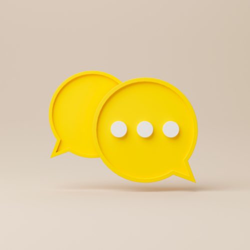 Yellow speech bubble on background. Chat icon symbolic. Online message, Comment or communication concept. 3d render